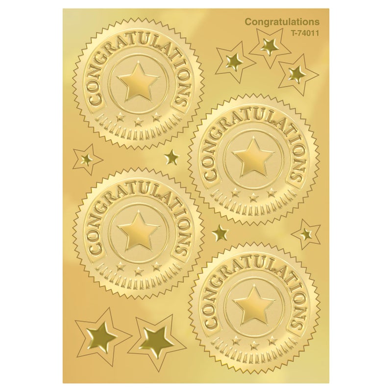 Trend Enterprises Congratulations (Gold) Award Seals Stickers - 4 stickers per sheet, 8 sheets - Image 1
